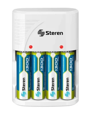 Cargador de Pilas con 4 Baterías Recargables AA 1300 mAh