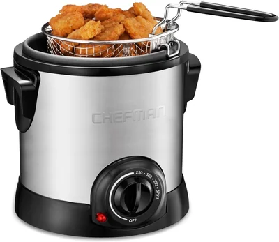 Chefman | Freidora de Aceite con Canasta 1 Litro | Deep Fry | Acero Inoxidable
