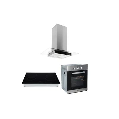 Campana de cocina de isla dig 90cm Fordex + Parrilla eléctrica de inducción 4 quem 60cm Kepler + Horno electrico acero