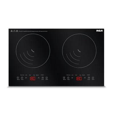 RCA Parrilla de Inducción Doble Quemador RC-12A4, Diseño Moderno y Elegante de Cristal Templado Negro.