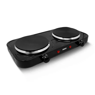 RCA Parrilla Eléctrica RC2000N con Dos Quemadores de 1000W, Acero Inoxidable, Portátil.