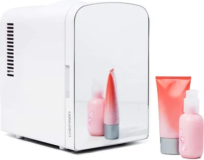 Chefman Portable Mirrored Personal Fridge, 4 Liter Mini Refrigerator