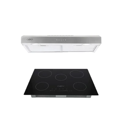 Campana de cocina acero inoxidable 80cm Thory + Parrilla eléctrica de inducción 5 quemadores 76cm Kelvin