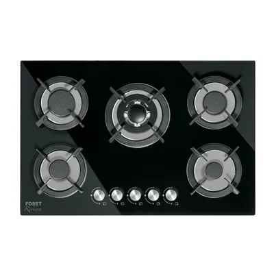 Parrilla gas empotrable 75cm, 5 quem, vidrio templado negro