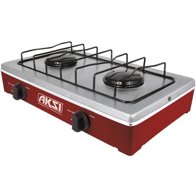 Estufa De Mesa Aksi 2 Quemadores Rojo Acero Inoxidable