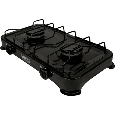 Estufa De Mesa Aksi 2 Quemadores Negro Acero Inoxidable