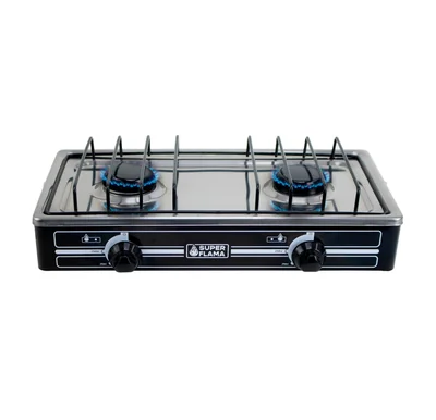 Parrilla de Gas Super Flama 2Q-CA-N 2 Quemadores / Cubierta de Acero Negro ALBY3.