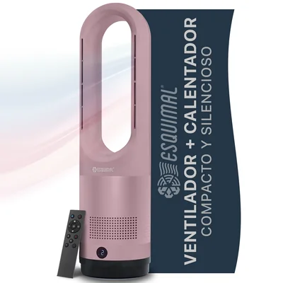 Ventilador Calentador 2 en 1 sin aspas,silencioso, oscilación 80°,temporizador y control remoto (Rosa) ESQUIMAL