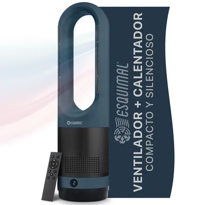 Ventilador Calentador 2 en 1 sin aspas,silencioso, oscilación 80°,temporizador y control remoto (Azul Marino) ESQUIMAL