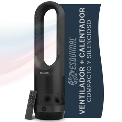 Ventilador sin Aspas Calentador 2 en 1 Silencioso Portátil Oscilación 80° con Control Remoto (Grafito / Gris).ESQUIMAL