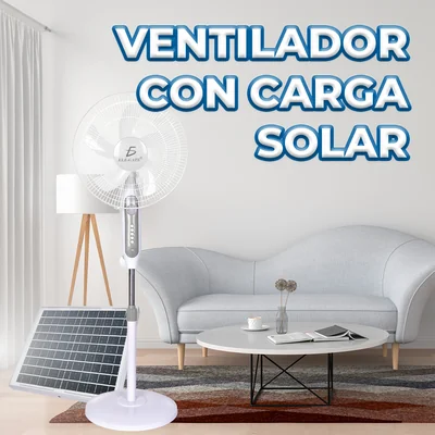 Ventilador con Panel Solar entrada USB carga para cargar celular y laptop Marca de prestigio Ele-Gate