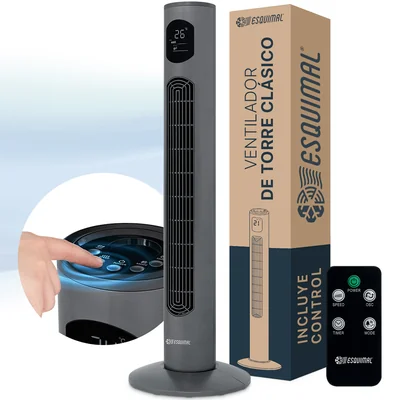 Ventilador de Torre 97cm Silencioso Panel LED Abanico Giratorio para Piso con Temporizador Control Remoto Gris Esquimal