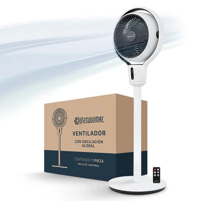 Ventilador de Altura Ajustable para Escritorio y Piso Abanico con Oscilación Pantalla LED Temporizador Blanco ESQUIMAL