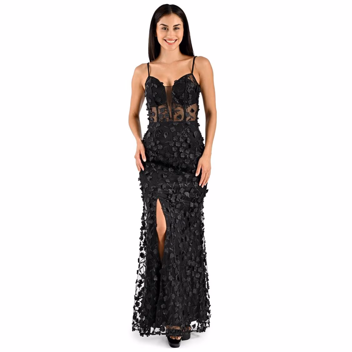 Vestido Largo con Transparencias Pink Gallery para Mujer