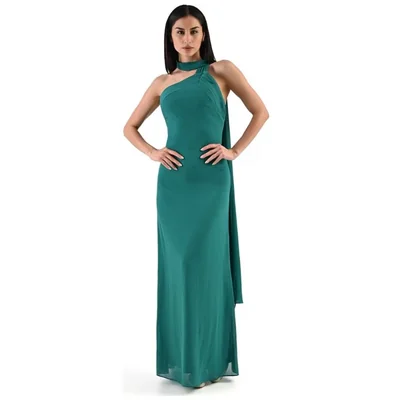 Vestido Largo con Amarre en Cuello Tipo Mascada Pink Gallery para Mujer