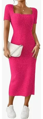 Vestido Largo Casual de Fiesta para Dama Mujer Estilo Minimalista Ajustado y Elegante para Noche Color Rosa