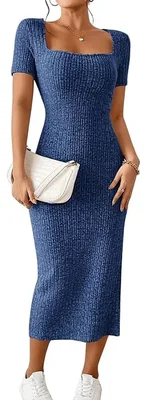 Vestido Largo Casual de Fiesta para Dama Mujer Estilo Minimalista Ajustado y Elegante para Noche Color Azul