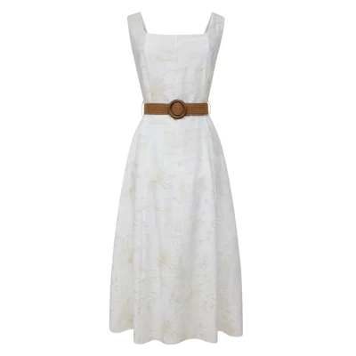 Vestido Corte Princesa con Bordado Floral Y Cinturón para Mujer City Femme