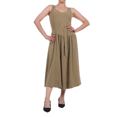 Vestido Midi Sin Manga con Cinturón Elegante Dex para Mujer