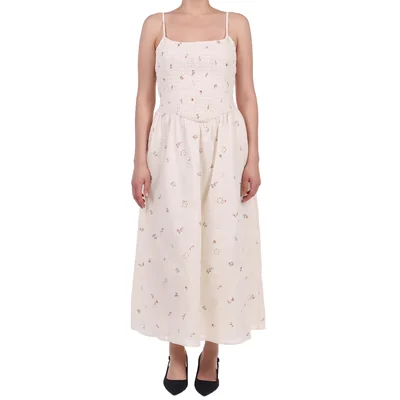 Vestido Largo Tirantes Fruncido Estampado Floral Dex para Mujer