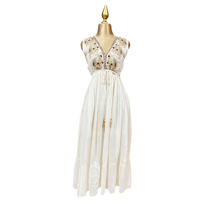 Vestido Sin Manga Hueso/Dorado Mussi