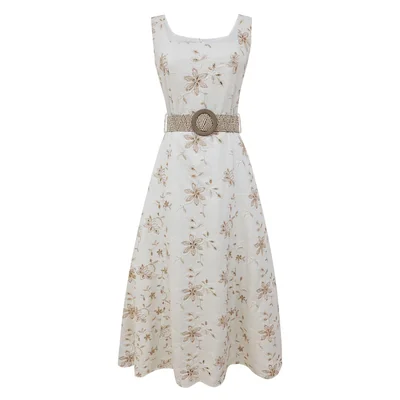 Vestido con Bordado Floral y Cinturón para Mujer City Femme