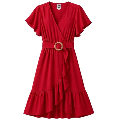 Vestido Cruzado con Olanes Manga Corta Anne Klein para Mujer