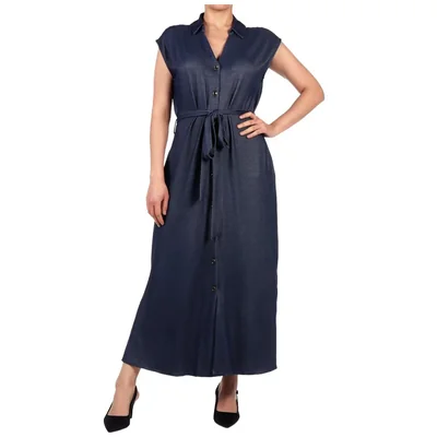 Vestido Maxi Escote V con Cinturón Largo Zucca para Mujer
