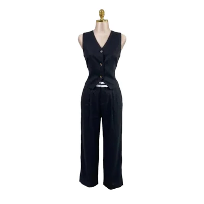 Conjunto Saco Sin Manga/Pantalón Lino 2 Pzs Negro LC
