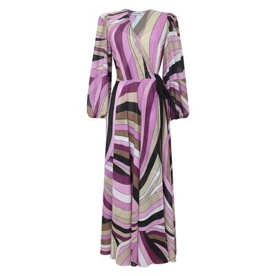Maxi Vestido Wrap con Estampado Retro City Femme para Mujer