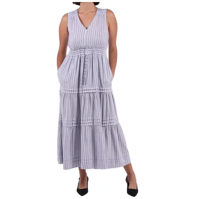 Vestido Maxi Rayas Viscosa Escote V Casual Dex para Mujer
