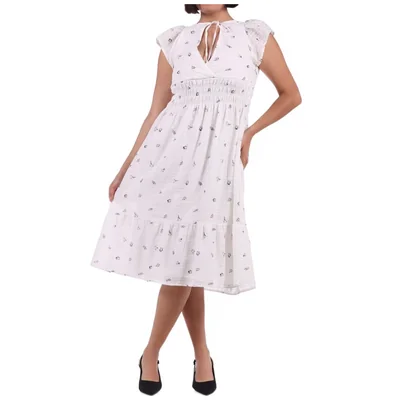 Vestido Midi Estampado Floral Escote V Manga Corta Dex Mujer
