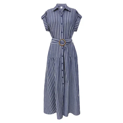 Vestido Largo Camisero Navy Stripes Elle para Mujer