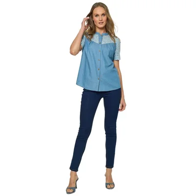 Blusa Mezclilla Cuello Mao para Foley's para Mujer
