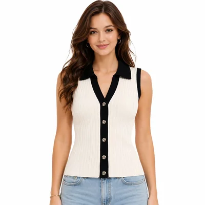 Blusa Cuello V con Botones para Mujer