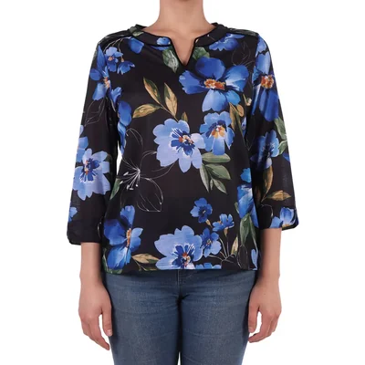Blusa Estampado Floral Azul Manga 3/4 Alfred Dunner para Mujer