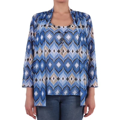 Blusa Top y Cárdigan Manga 3/4 Mesh Alfred Dunner para Mujer