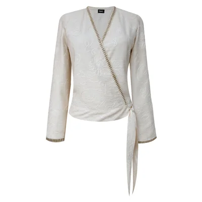 Blusa Cruzada con Bordado Basel para Mujer
