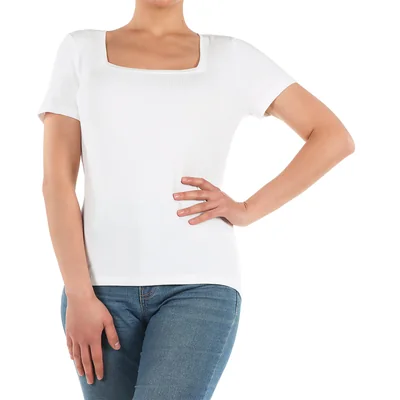 Playera Cuello Cuadrado Rib Manga Corta Lifestyler para Mujer