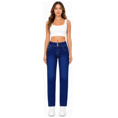 Jeans Pump Up Recto Pretina Ancha Jeans Beronna para Mujer