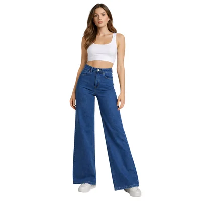 Jeans Wide Leg con Costuras Traseras para Mujer