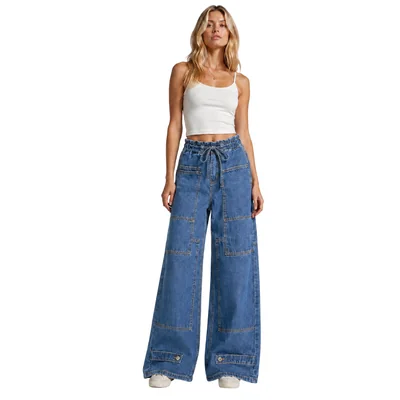 Jeans Wide Leg con Parches de Mezclilla para Mujer