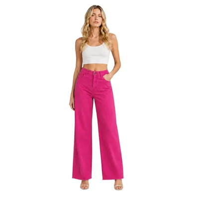 Jeans Wide Leg Fiusha con Bajos Deshilados para Mujer