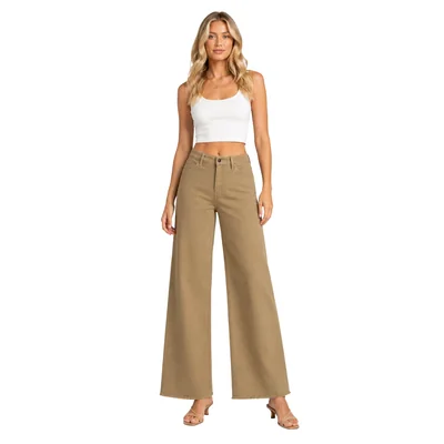 Jeans Wide Leg Kaky con Bajos Deshilados para Mujer