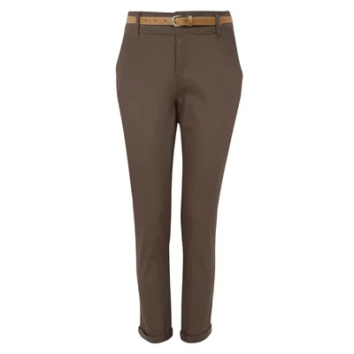 Pantalón Skinny de Gabardina con Cinturón para Mujer Elle