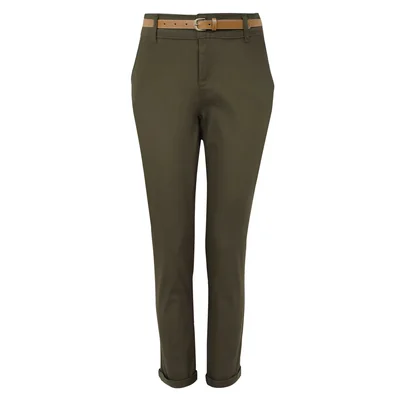 Pantalón Skinny de Gabardina con Cinturón para Mujer Elle