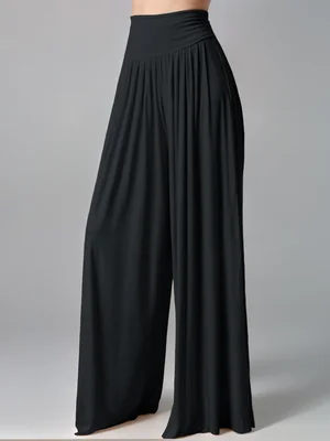 Pantalón largo para mujer XALLY 2554 elegante de pierna ancha, cintura alta ajustada, detalle fruncido, diseño liso