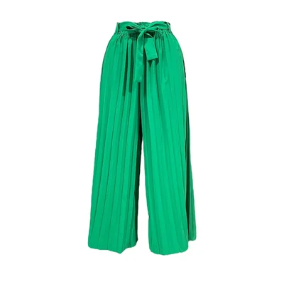 Pantalón Plisado Con Cinturón Color Verde Para Dama OM