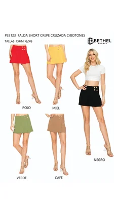 PAQUETE 10PZS  FALDA SHORT CREPE CRUZADA CON BOTONES