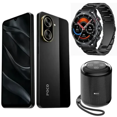 Smartphone XIAOMI POCO C71 4/128 GB Negro con Smartwatch FILWANS GTR Negro y Bocina 1HORA BOC062